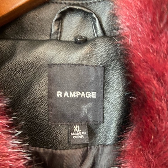 Rampage Black Faux Leather Moto Jacket with Removable Red Fur Collar - Picture 6 of 10